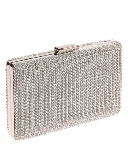 Rhinestone evening clutch bag with interwoven chains