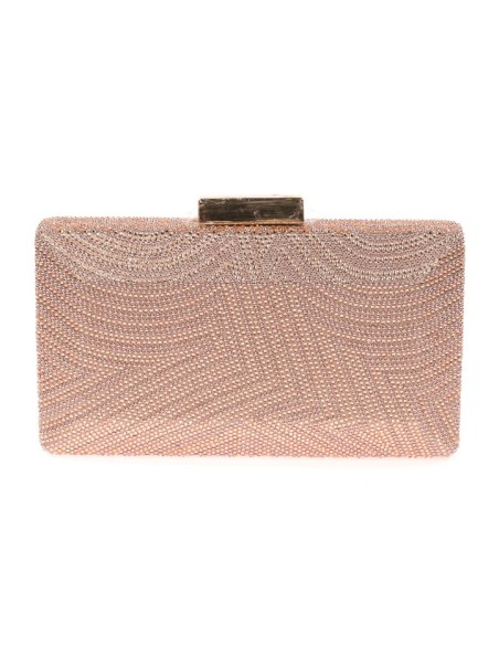 bolso de fiesta de pedreria rosa con cierre metalizado.