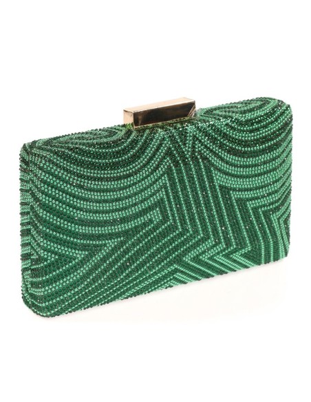 bolso de fiesta de pedreria bicolor en tonos verdes.