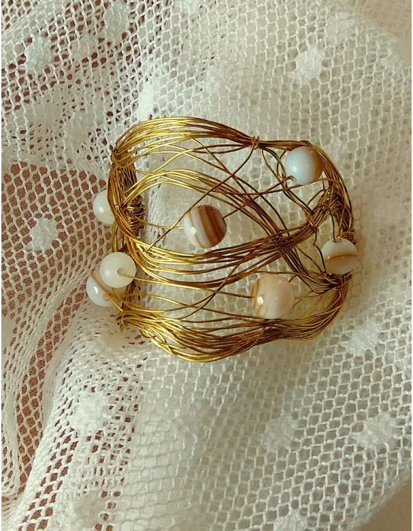 Brass metallic thread scrunchie for brides with ponytail. 2