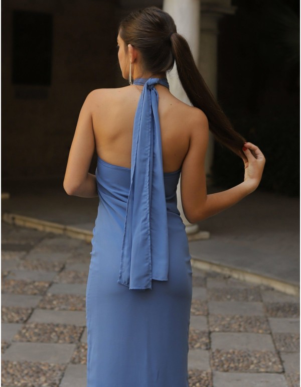 Vestido de fiesta midi con cuello halter en tejido gasa 2