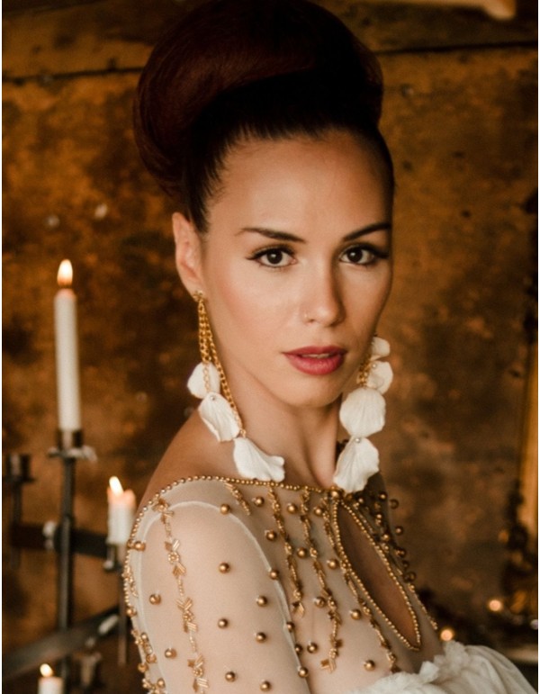 Long dangling petals earrings for bride.