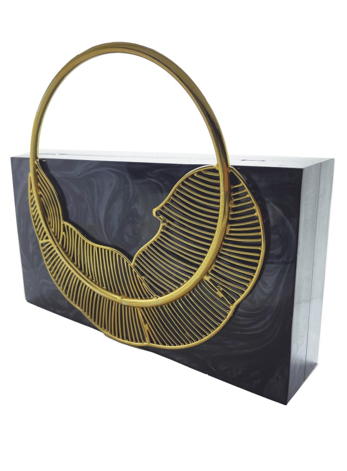 Pearly clutch bag with leaf decoration - high...