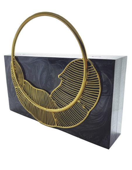 Bolso nacarado duro con decoración de hoja - gran calidad