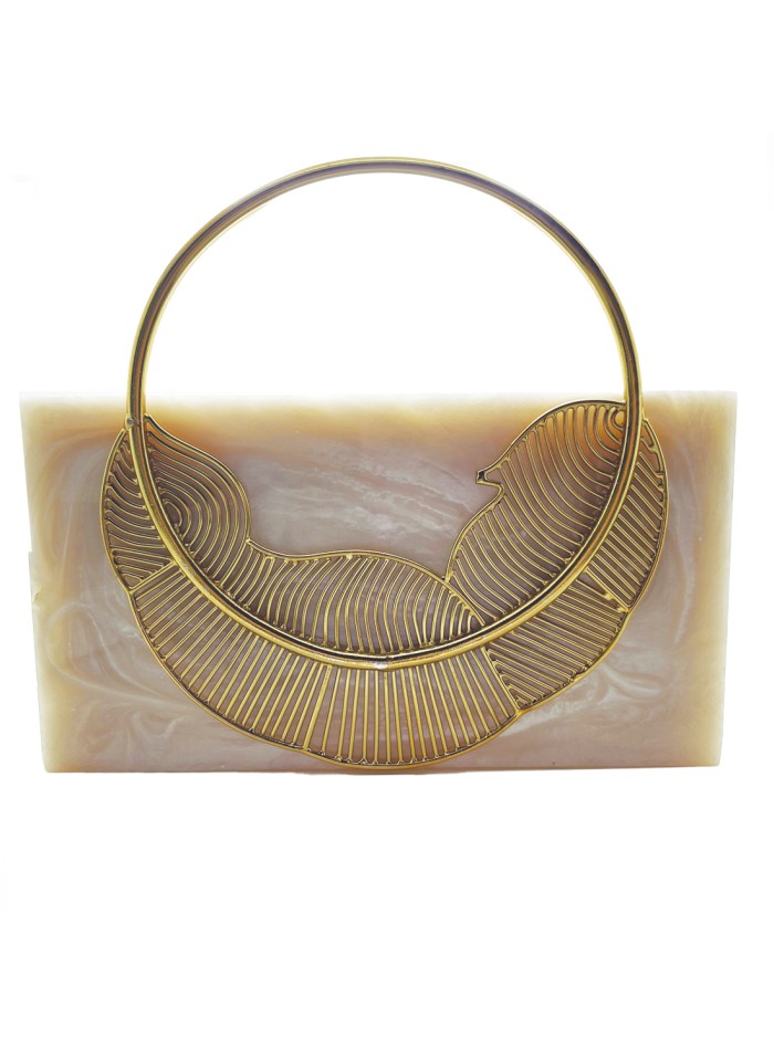 Pearly clutch bag with leaf decoration - high quality