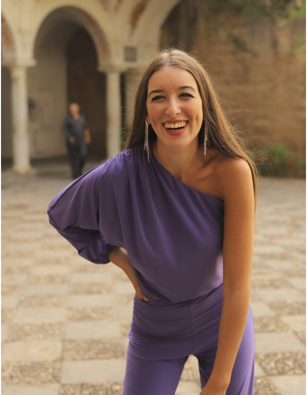 Asymmetric party jumpsuit with one sleeve