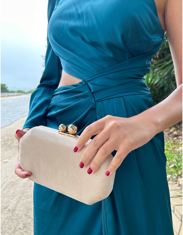 Suede evening clutch bag with metallic fastening
