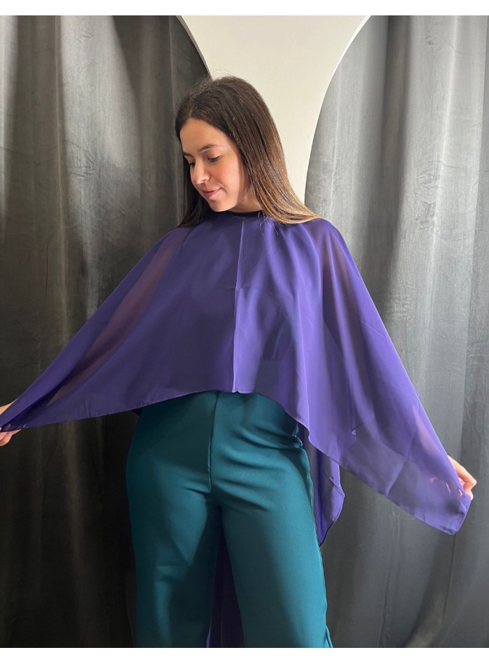 Multi-position chiffon cape style for autumn winter events.
