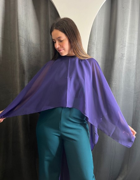 Multi-position chiffon cape style for autumn winter events.