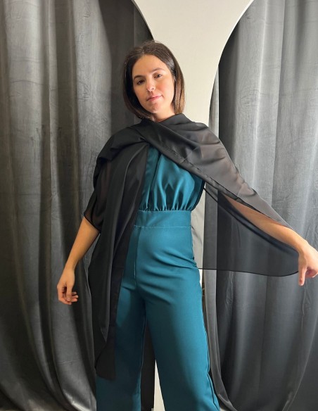 Fluid chiffon cape for wedding guests.