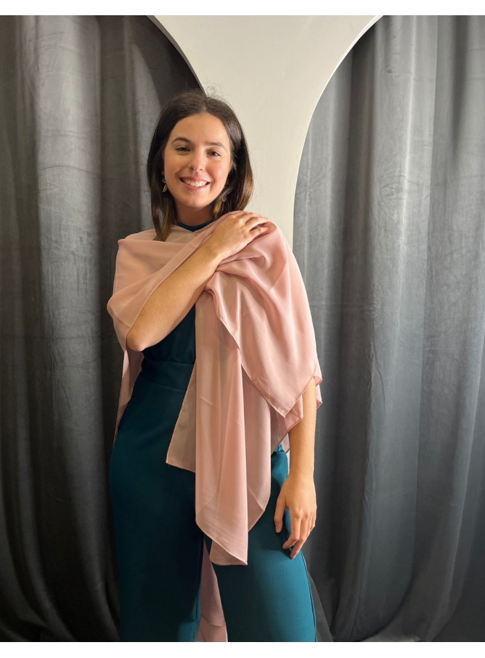Pink multiposition chiffon cape for guests.