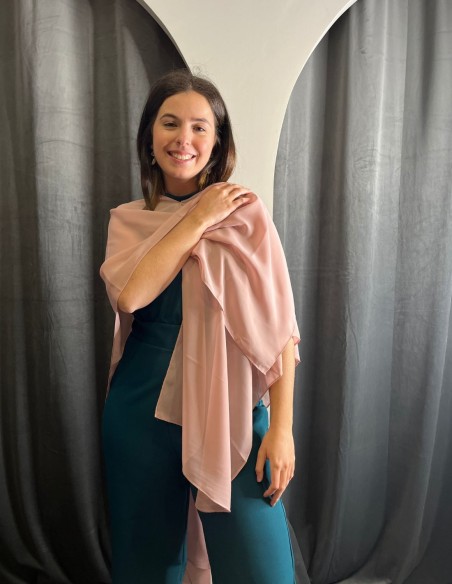 Pink multiposition chiffon cape for guests.