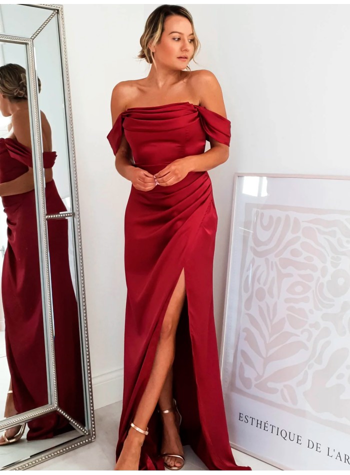 Evening dress with bandeau neckline, bodice and...