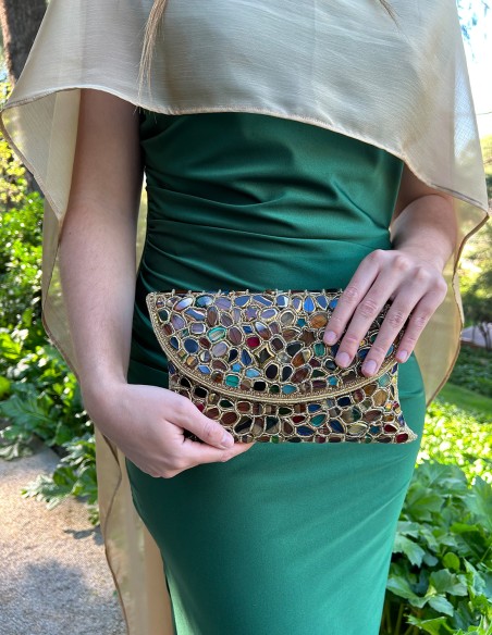 Handmade gold clutch bag with hand-stitched rhinestones for guest
