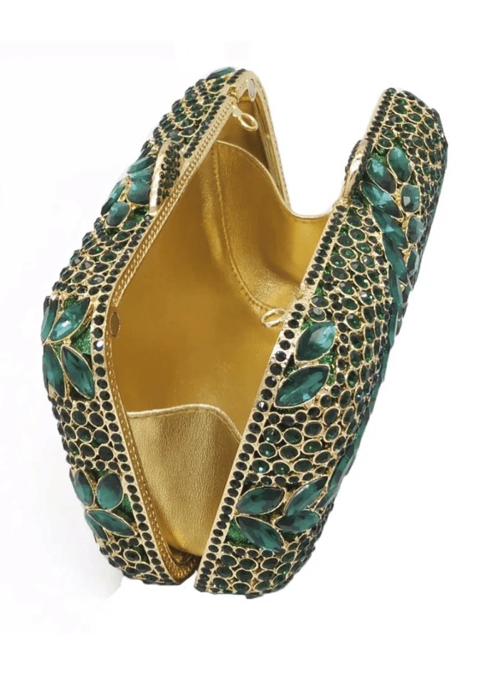 Bolso de mano joya con cristales verdes