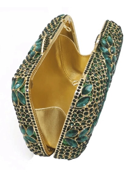 Bolso de mano joya con cristales verdes