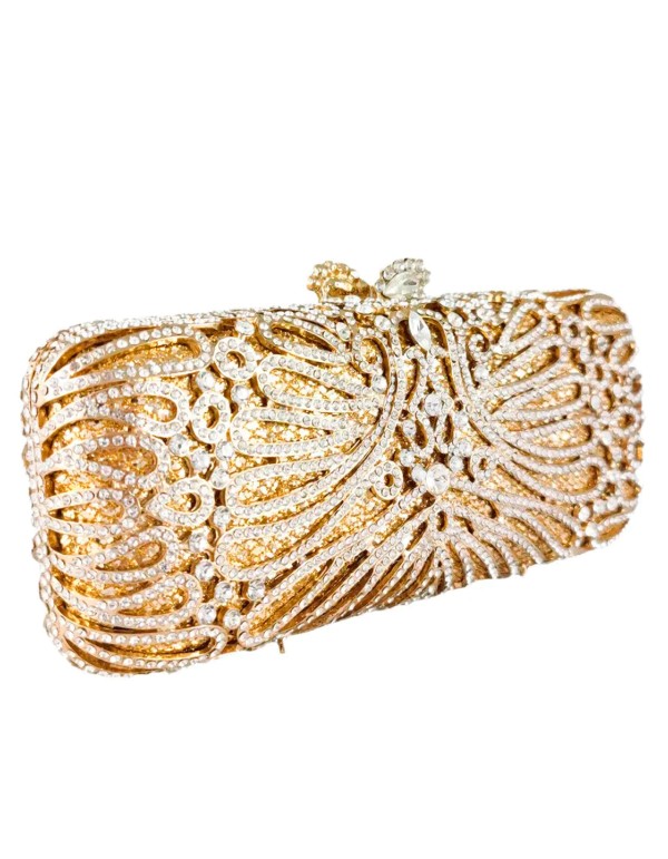 Bolso de mano joya con cristales sobre base dorada alargado