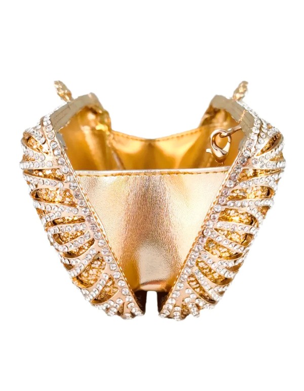Jewel clutch bag with crystals on a golden elongated base 2