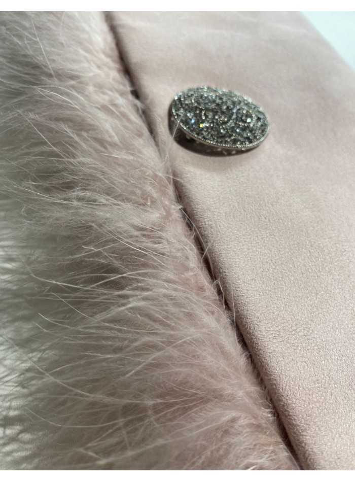 Pochette de fête rose nude avec plumes