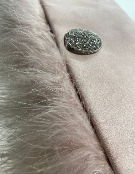 Nude pink party clutch with feathers