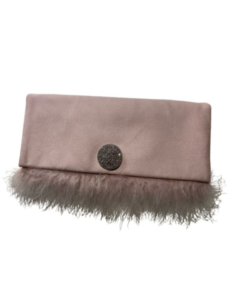 Nude pink party clutch with feathers