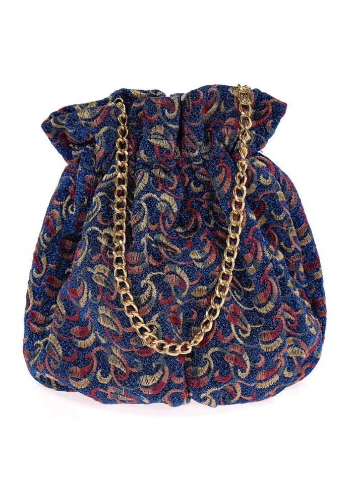 Printed Bowler bag with metallic threads