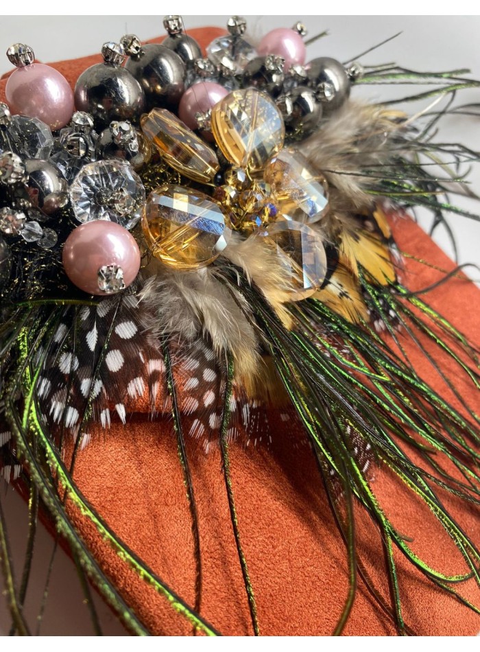 Cauldron party bag with rhinestones and feather...