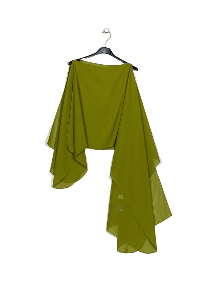 Multi-position black chiffon cape for guests.