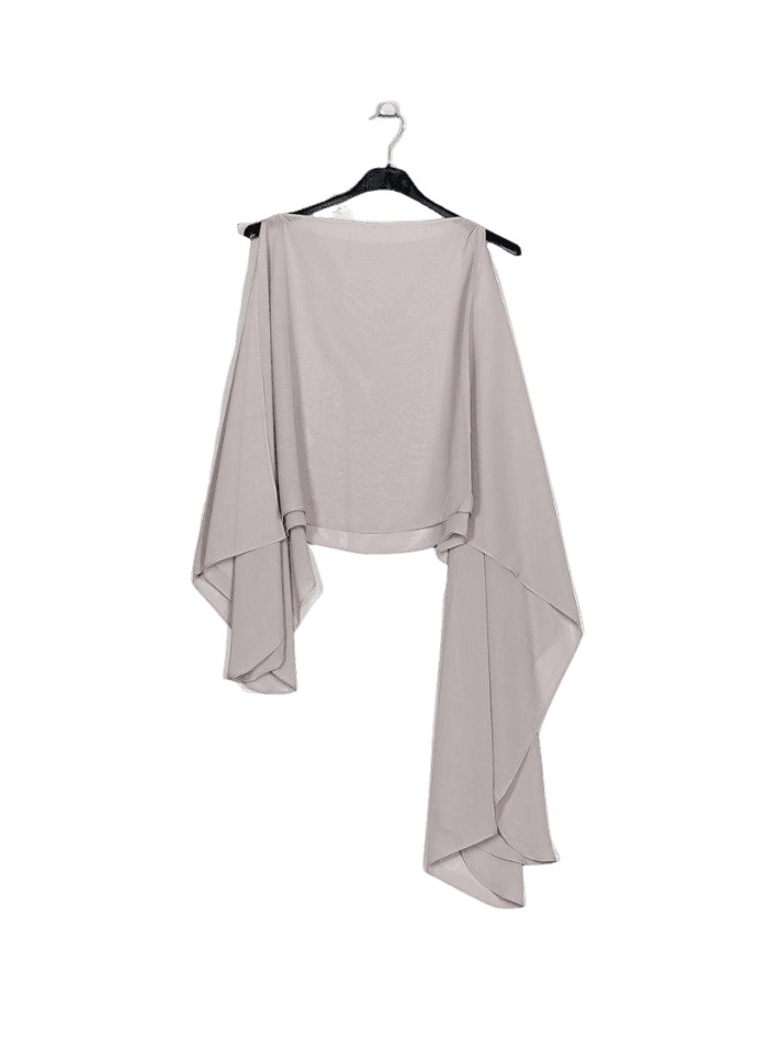 Multi-position black chiffon cape for guests.