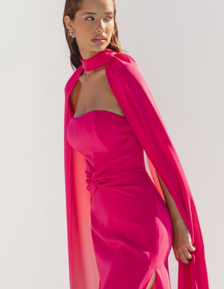 Vestido de fiesta largo palabra de honor con capa