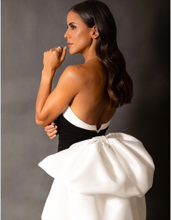 Bicolor long party dress with maxi bow