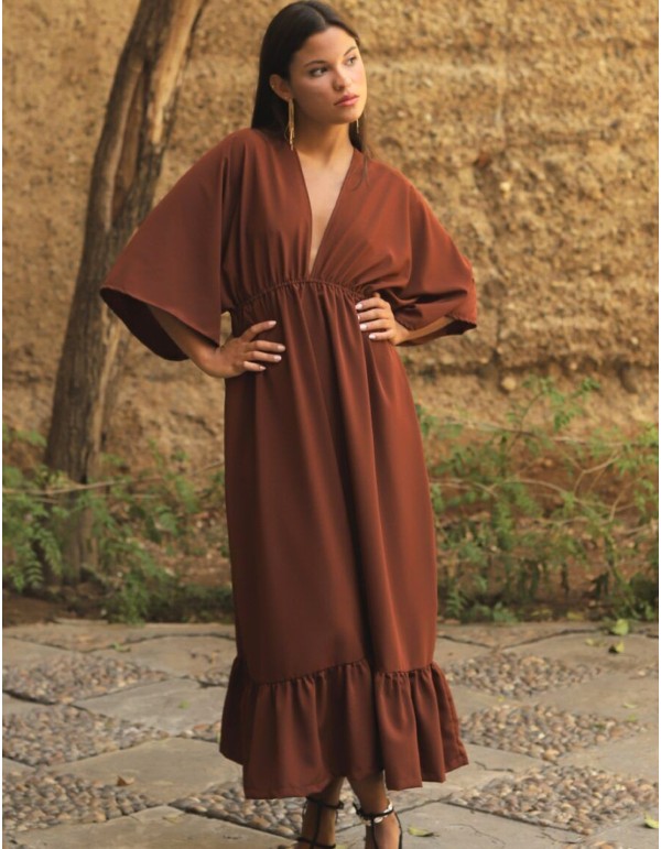 Midi ball gown with flouncy skirt and plunging neckline by bombon