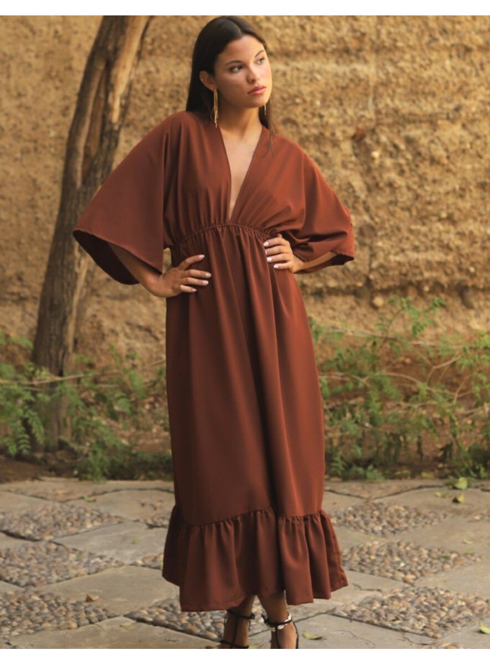 Midi ball gown with flouncy skirt and plunging neckline by bombon