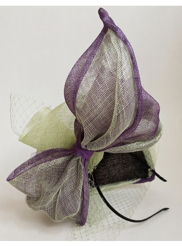 Purple and green headpiece for daytime events.