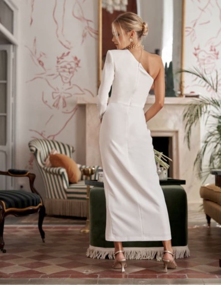 Robe midi de mariage ivoire à encolure asymétrique