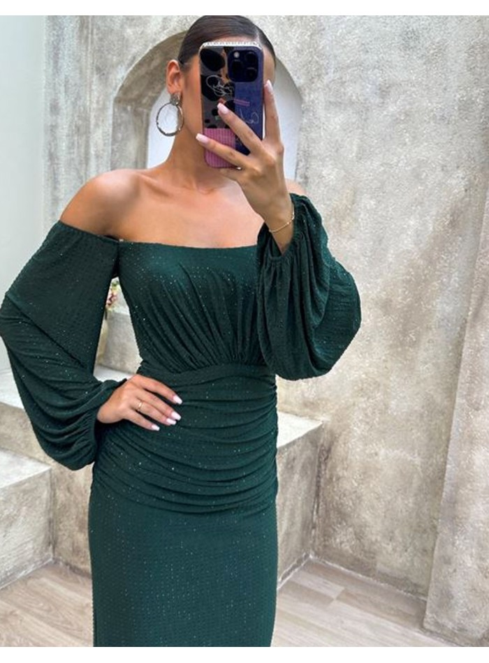 Long party dress with balloon sleeves
