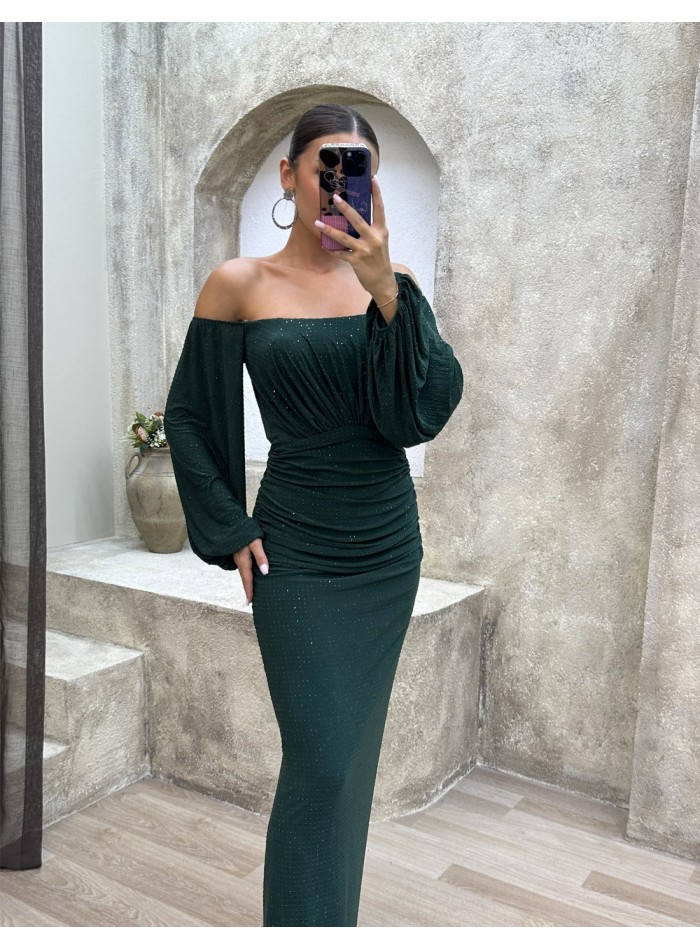 Vestido de fiesta largo con mangas globo para invitada