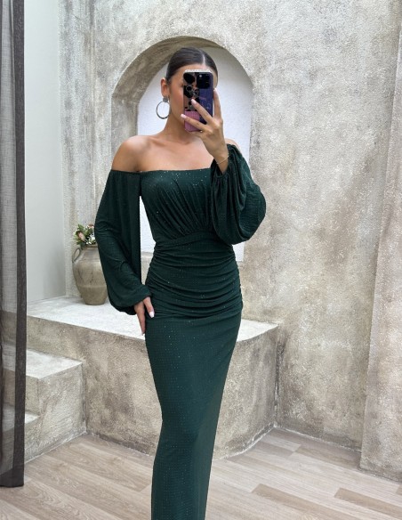 Long party dress with balloon sleeves