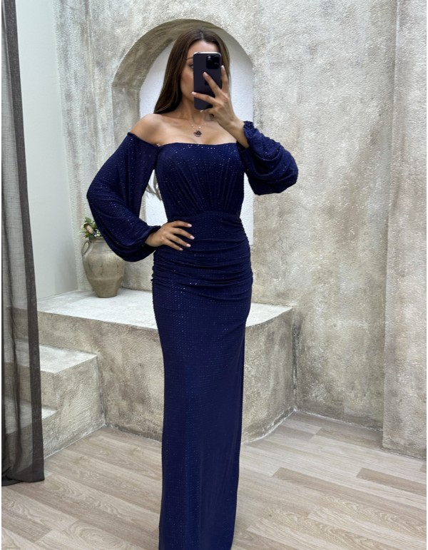 Long party dress with balloon sleeves