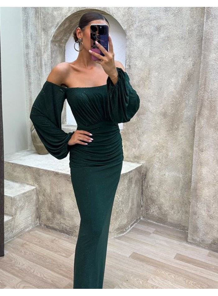 Long party dress with balloon sleeves