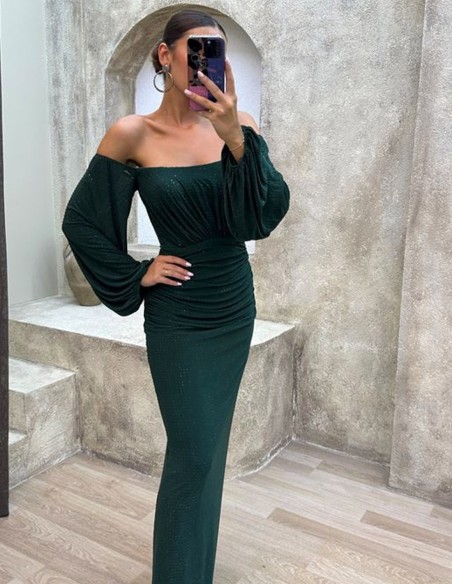 Long party dress with balloon sleeves