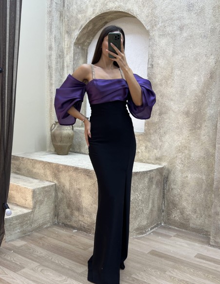Vestido de fiesta ajustado con manga globo morado