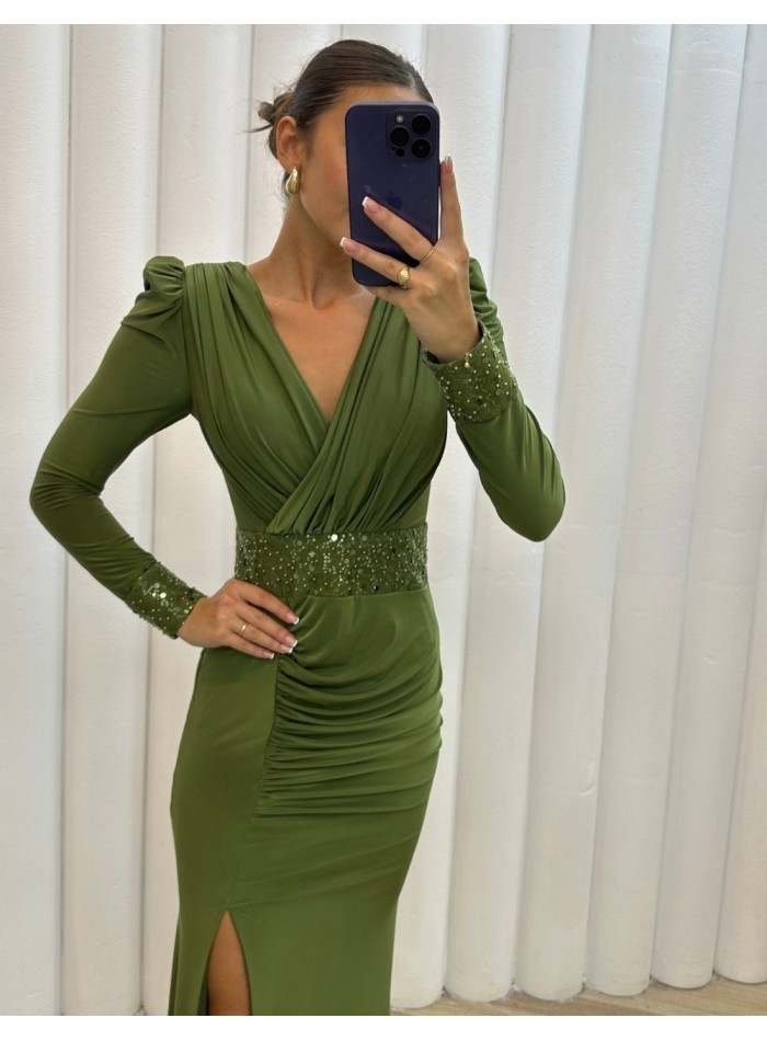 Robe longue de fête avec encolure drapée et...