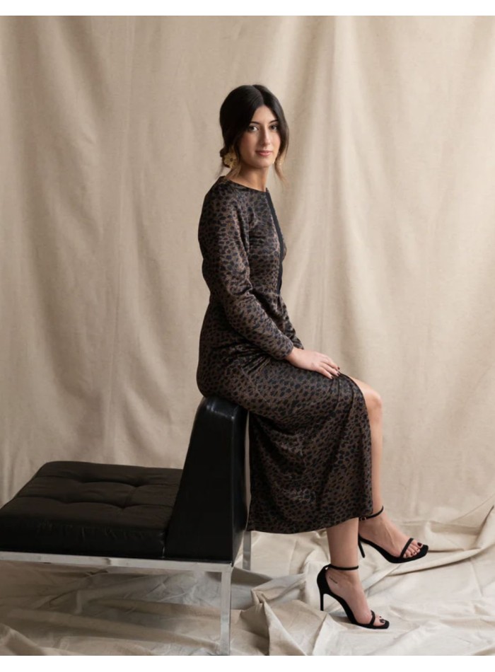 Leopard print midi dress with French sleeves