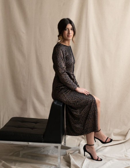 Leopard print midi dress with French sleeves