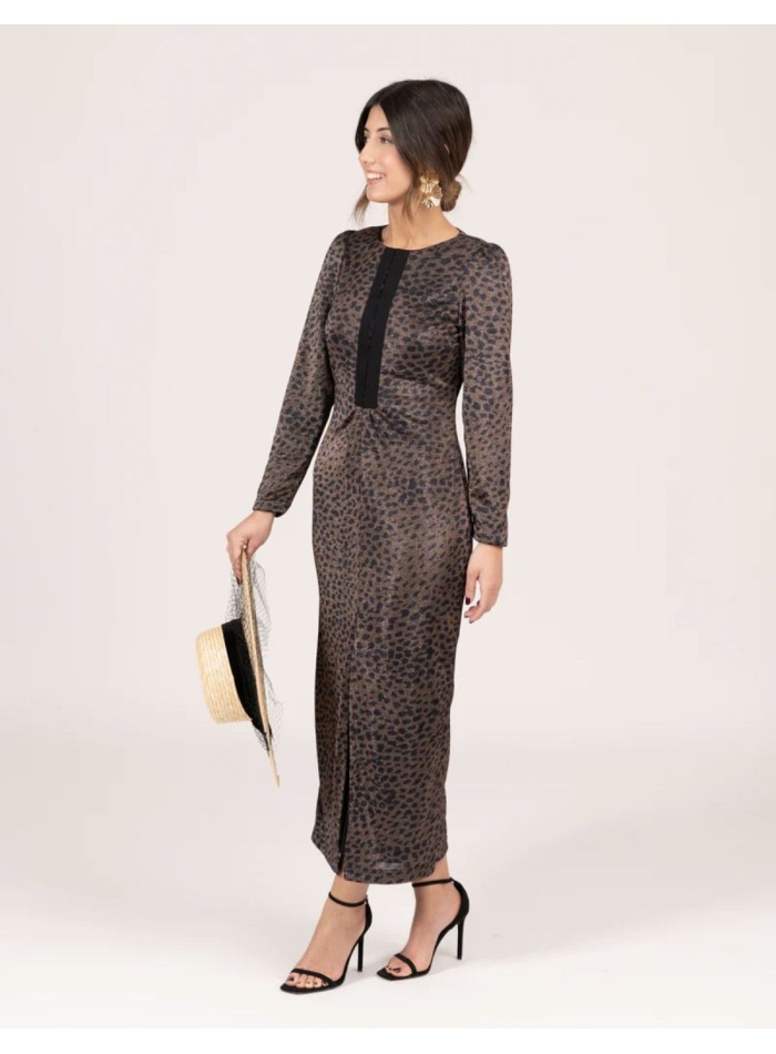 Leopard print midi dress with French sleeves