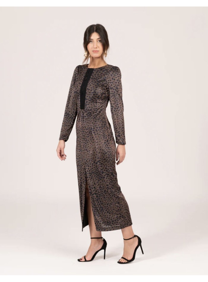 Leopard print midi dress with French sleeves