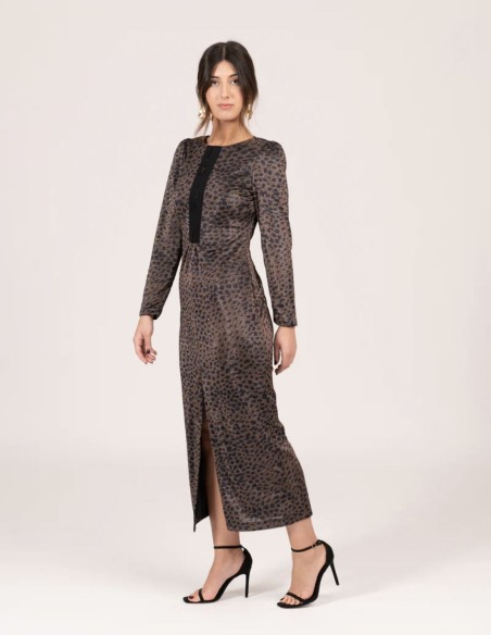 Leopard print midi dress with French sleeves