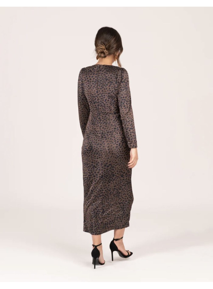 Leopard print midi dress with French sleeves
