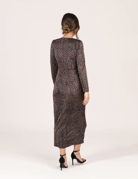 Leopard print midi dress with French sleeves